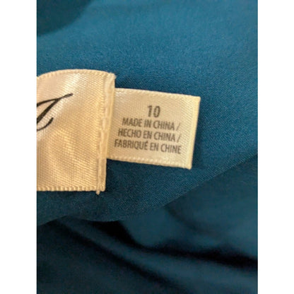 Eliza J Size 10 Laguna Teal Stretch Crepe Ruffle Slit Formal Gown Wedding event