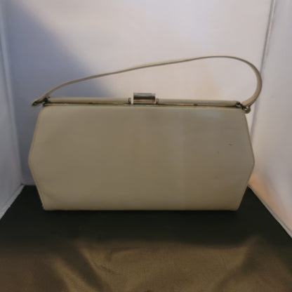 Vintage Mel-Bourne Paris Beige Faux Leather Geometric Top Handle Clutch Handbag