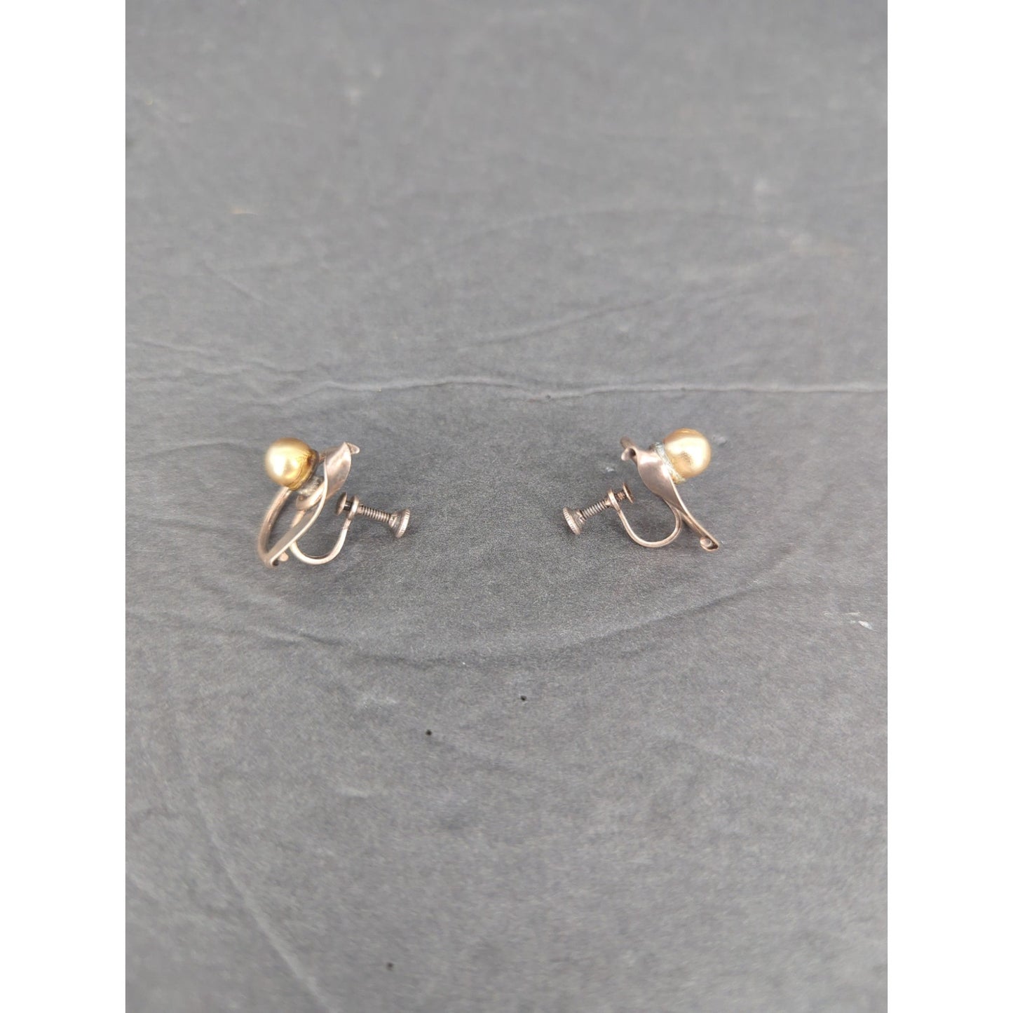 Vintage 1960s Mid Century Gold Tone Faux Pearl Frame Huggie Loop ClipOn Earrings