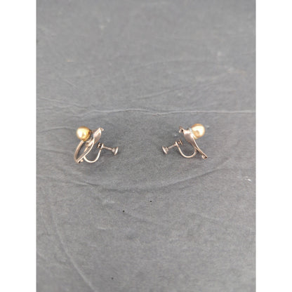 Vintage 1960s Mid Century Gold Tone Faux Pearl Frame Huggie Loop ClipOn Earrings