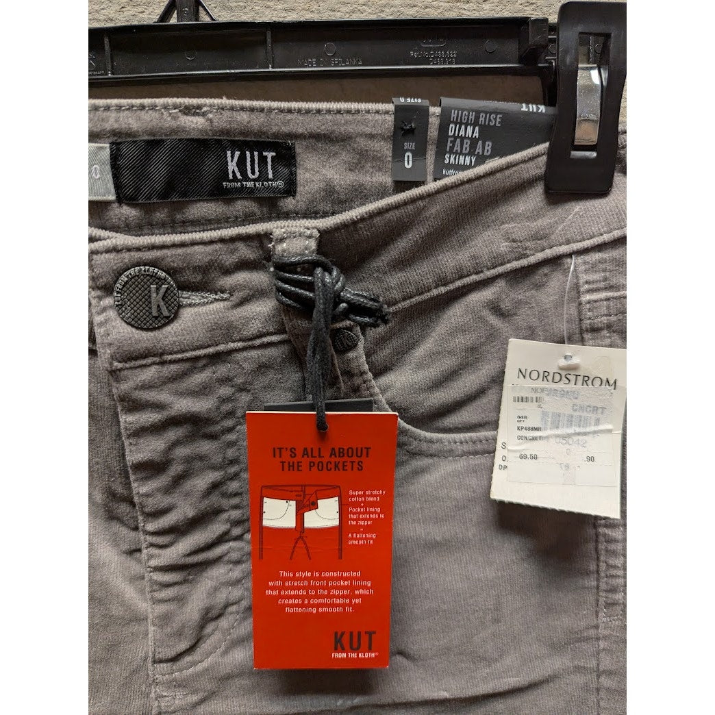 Kut from the Kloth Diana High Rise Fab Ab Skinny Corduroy Pant Concrete Size 0