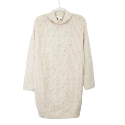 TOPSHOP Ivory Cream Chunky Cable Knit Mock Neck Sweater Dress LARGE 12US 44EUR