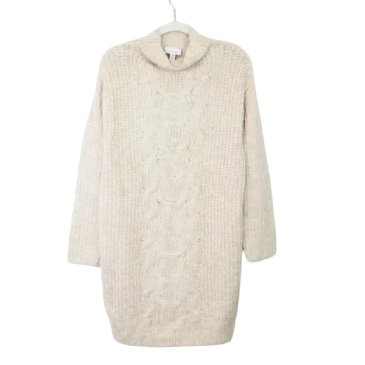 TOPSHOP Ivory Cream Chunky Cable Knit Mock Neck Sweater Dress LARGE 12US 44EUR
