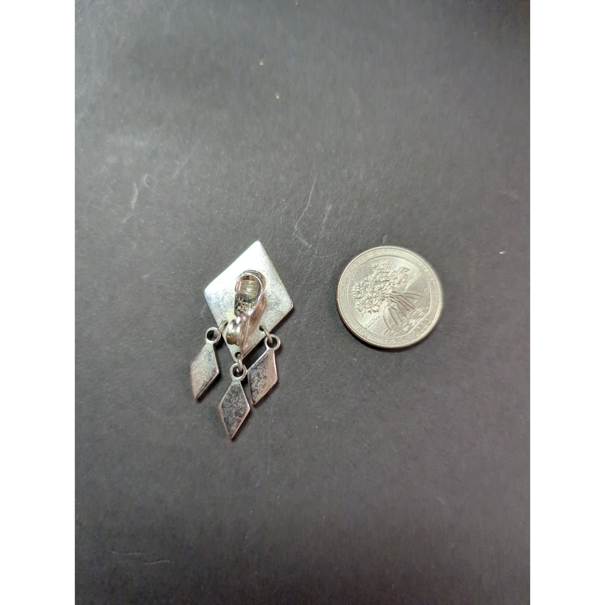 Vintage MONET Geometric Silver Tone Dangle Clip-On Earrings Art Deco Style Chic