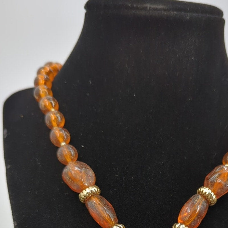 Vintage Amber Resin Diamond Pendant Necklace with Gold-Flecked Detail