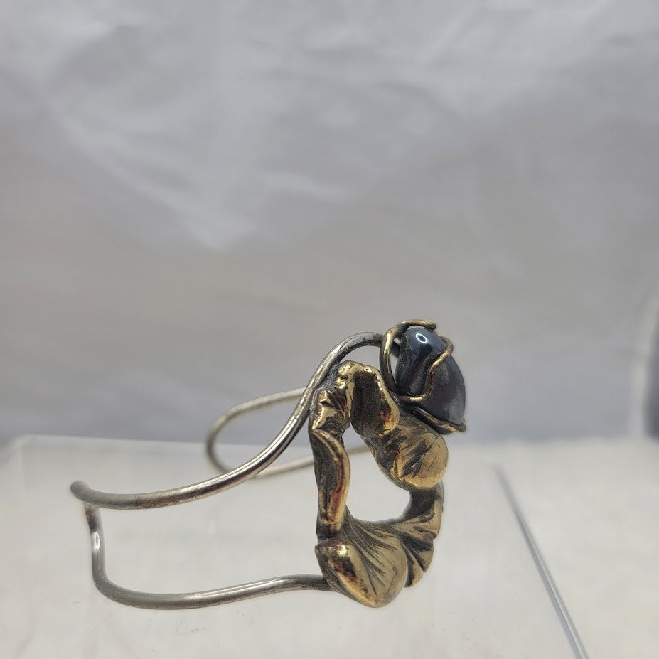 Vintage Molten Brutalist Sculptural Mixed Metal Cuff Bronze & Polished Hematite
