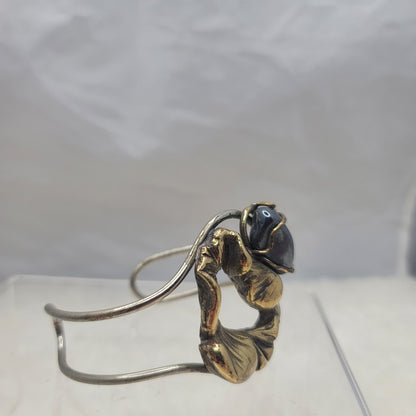 Vintage Molten Brutalist Sculptural Mixed Metal Cuff Bronze & Polished Hematite