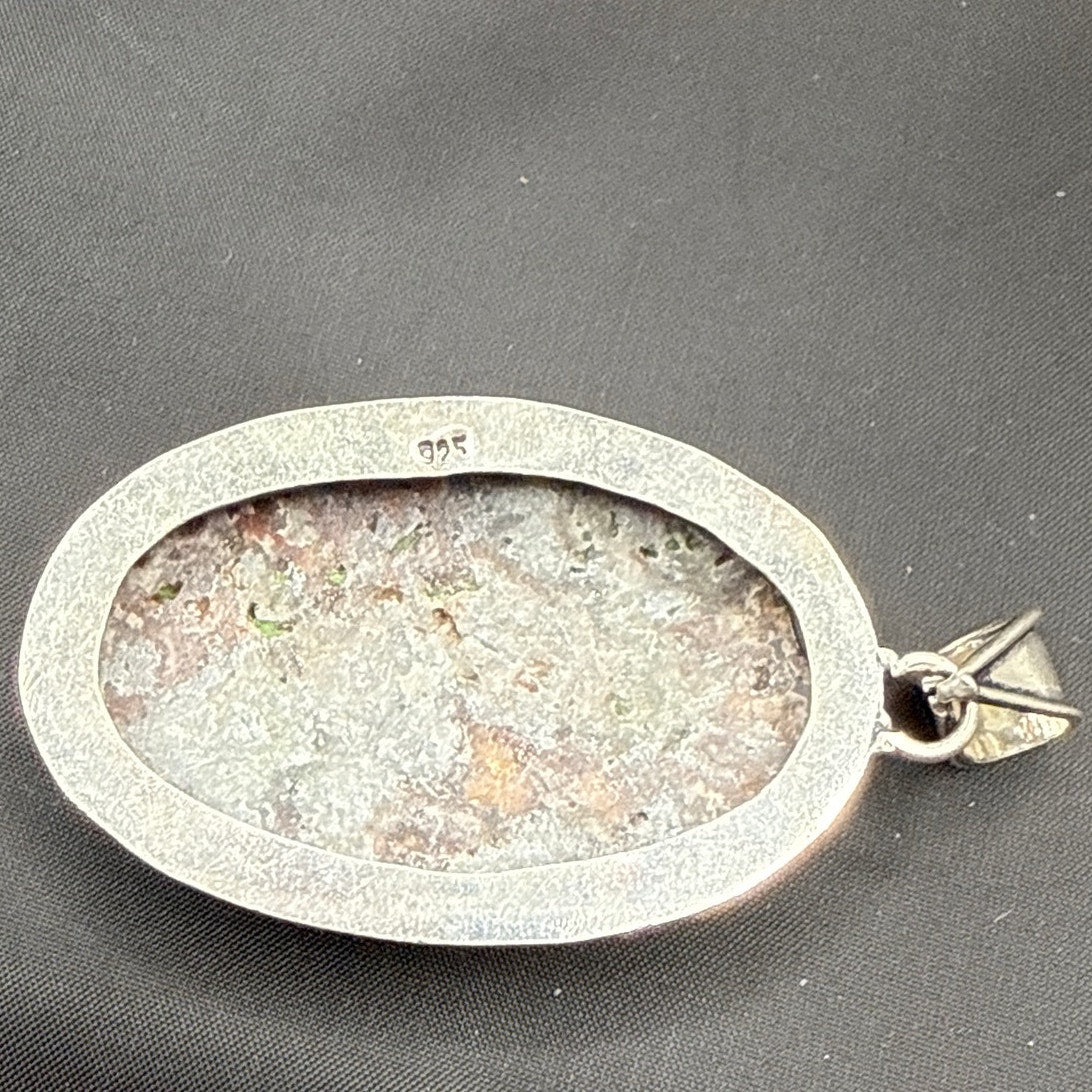 Large Sterling Silver [Flower / Crazy Lace] Agate Statement Pendant 2"  Large