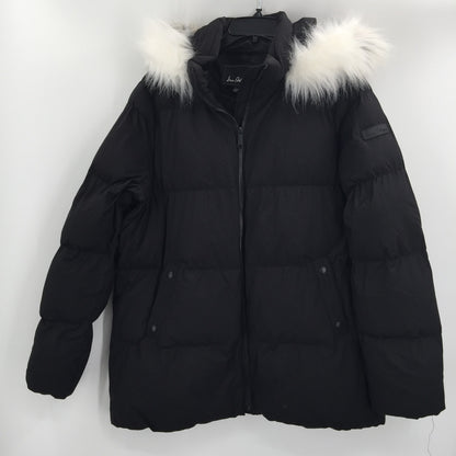 Sam Edelman Faux Fur Trim Hooded Puffer Coat Jacket Long Sleeve Black MEDIUM