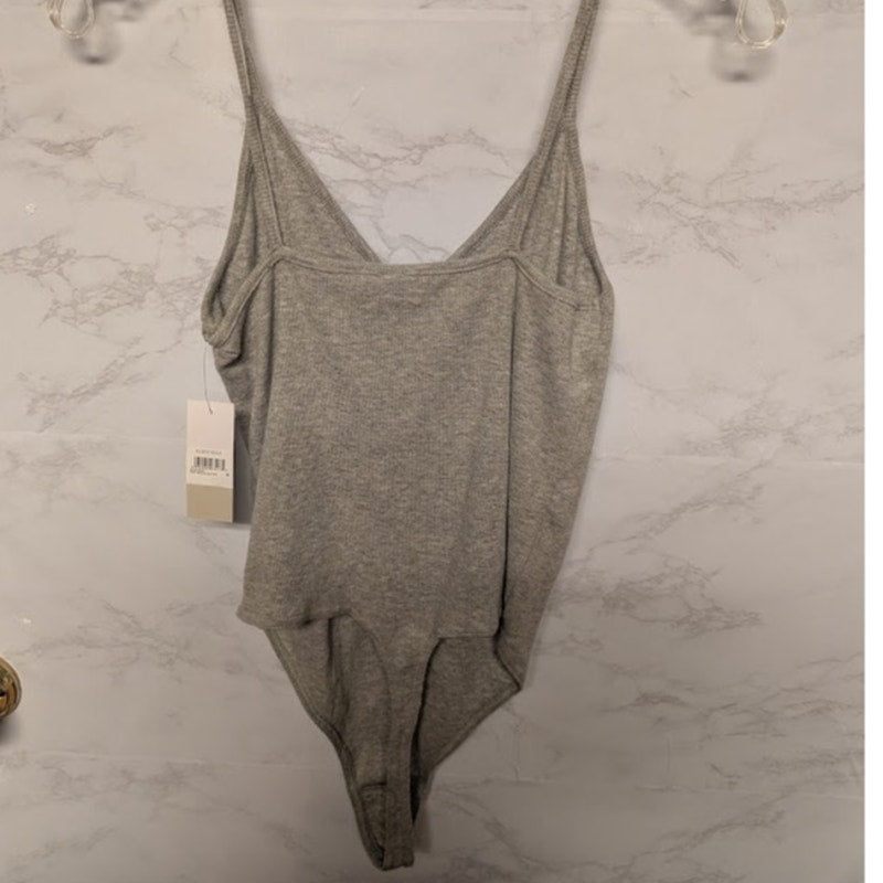 NEW BP. Gray VNeck bodysuit thong Spaghettti straps layering Size Medium