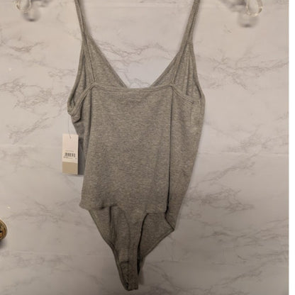 NEW BP. Gray VNeck bodysuit thong Spaghettti straps layering Size Medium