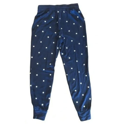 Splendid Soft Embroidered Star Drawstring Jogger Pants Sz Medium in Navy NWT