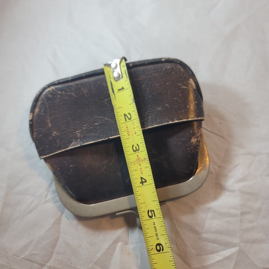Antique Victorian leather change purse silver Metal kiss lock side