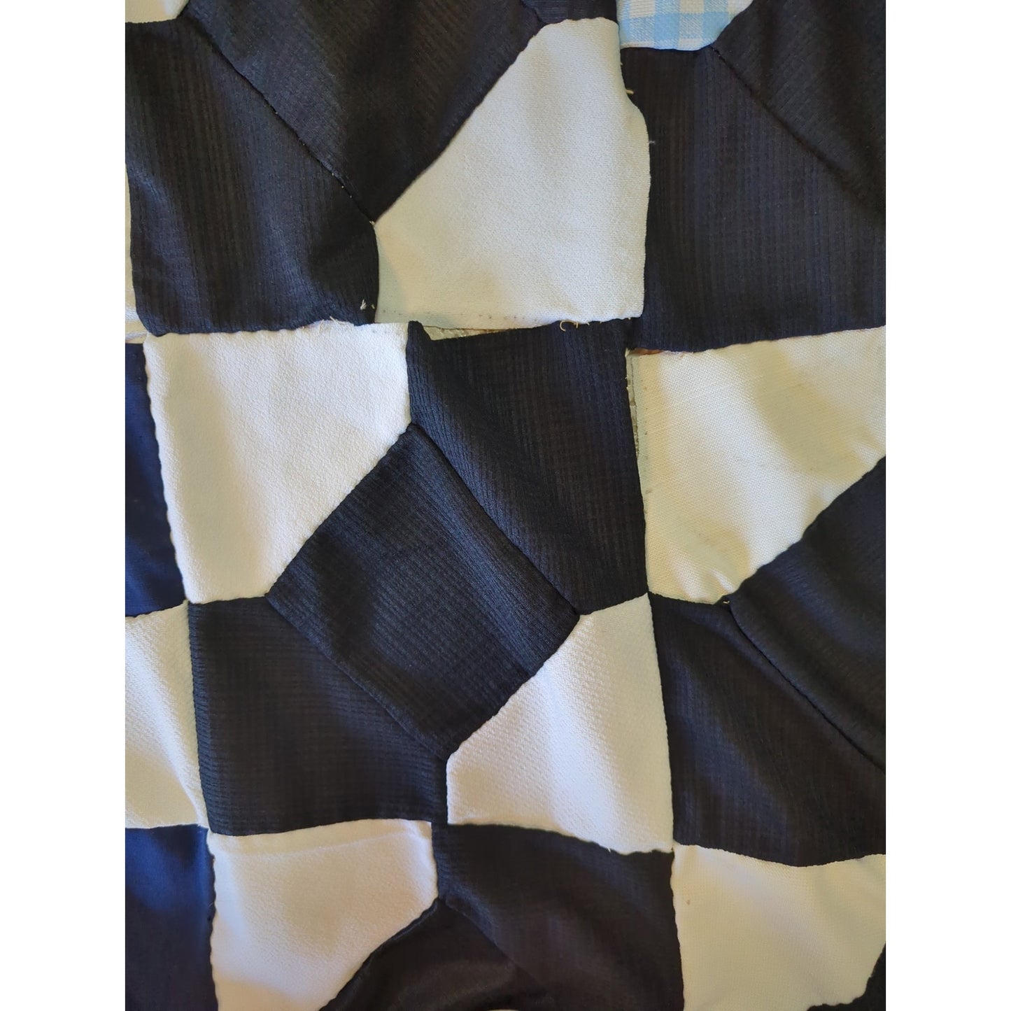 Unfinished Polyester Patchwork Quilt topper Black Blue White Gingham Project