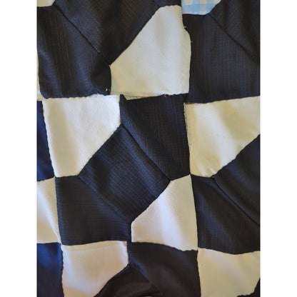 Unfinished Polyester Patchwork Quilt topper Black Blue White Gingham Project