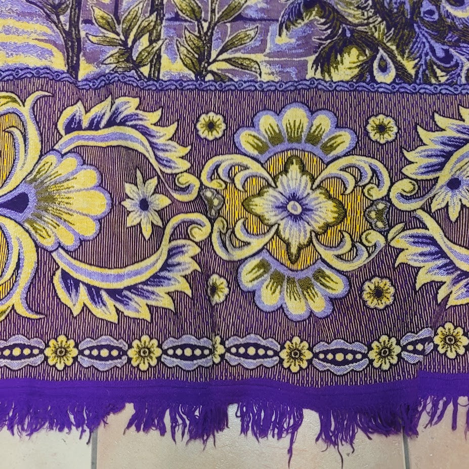 Vintage Regal Purple Peacock Tapestry Throw Blanket 80" x 89" Fringe Queen King