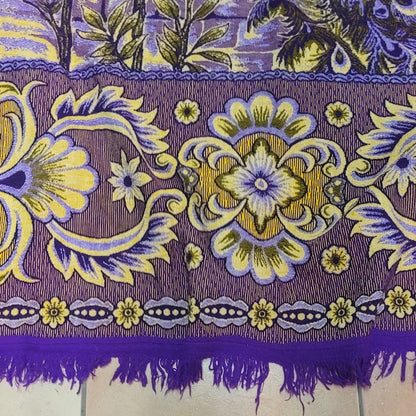Vintage Regal Purple Peacock Tapestry Throw Blanket 80" x 89" Fringe Queen King