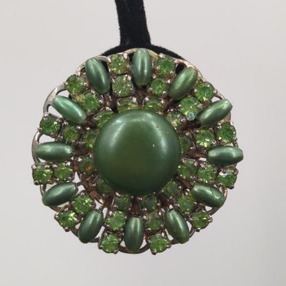 Vintage Sage Green Faux Pearl & Rhinestone Cluster Clip On Ethereal  Earrings