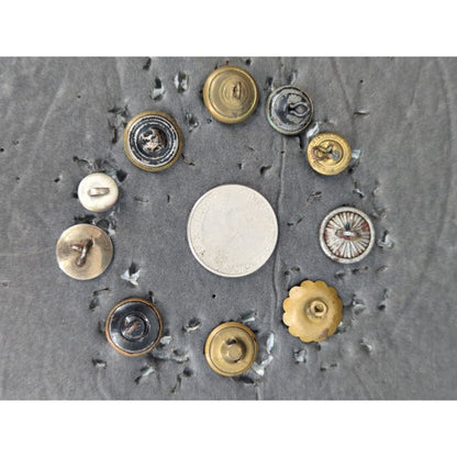 LOT TT of 10 Antique Vintage Victorian Brass Mixed Materials Buttons ESTATE FIND