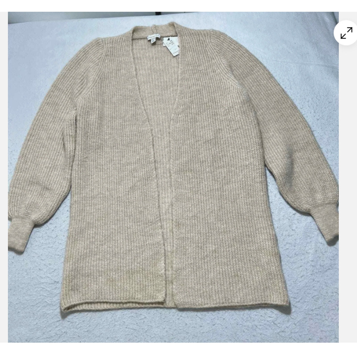 Topshop Women’s XS (0-2) Oversized Wool Blend Beige Cardigan Knit Sweater NEW