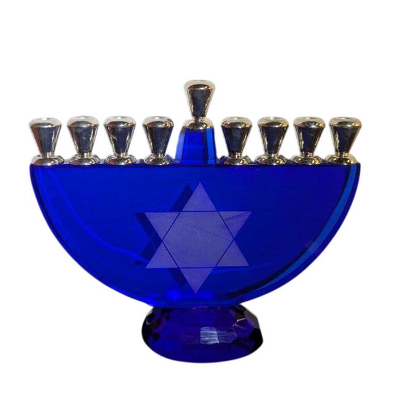 Elegant Traditional Dillard's Blue Crystal Star of David Menorah
