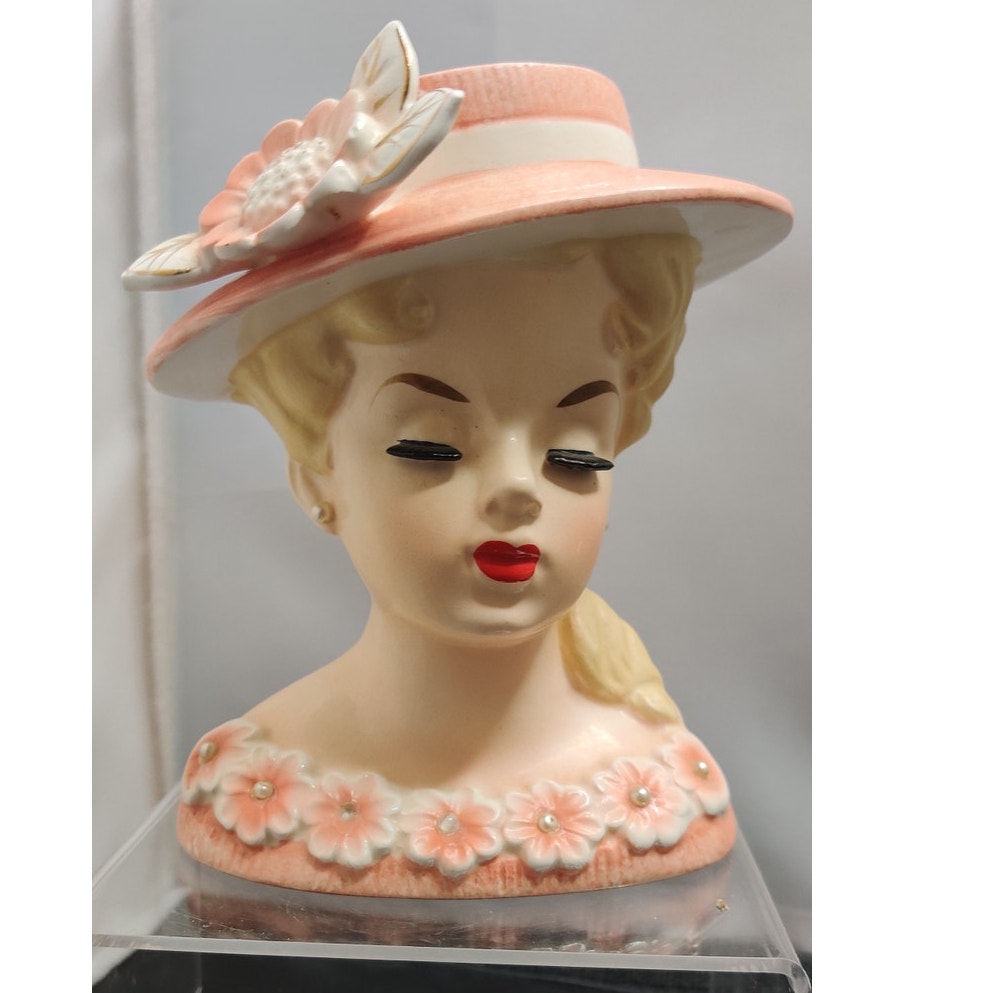 Vintage Rubens Pink Floral Lady Headvase Mid Century Kitsch Retro Collectibles!!