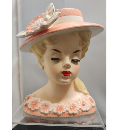 Vintage Rubens Pink Floral Lady Headvase Mid Century Kitsch Retro Collectibles!!