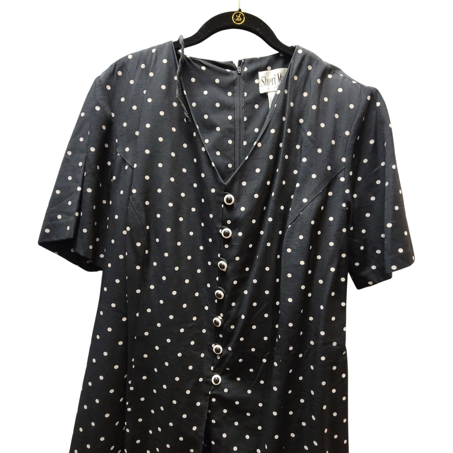 Sherri Martin Size 16W Black White Polka Dot Dress short Sleeve Knee Length 80's