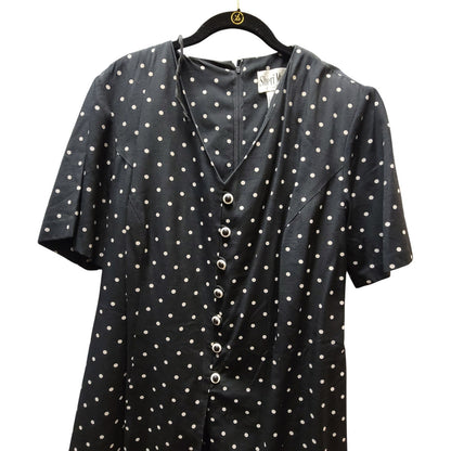Sherri Martin Size 16W Black White Polka Dot Dress short Sleeve Knee Length 80's