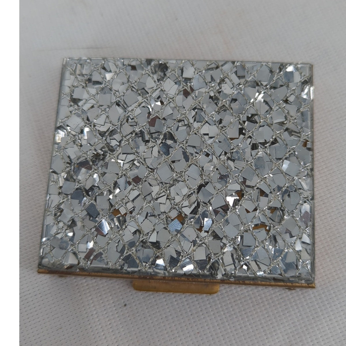 Vintage Silver Glitter / Crushed Moasic Mother-of-Pearl Compact Mirror