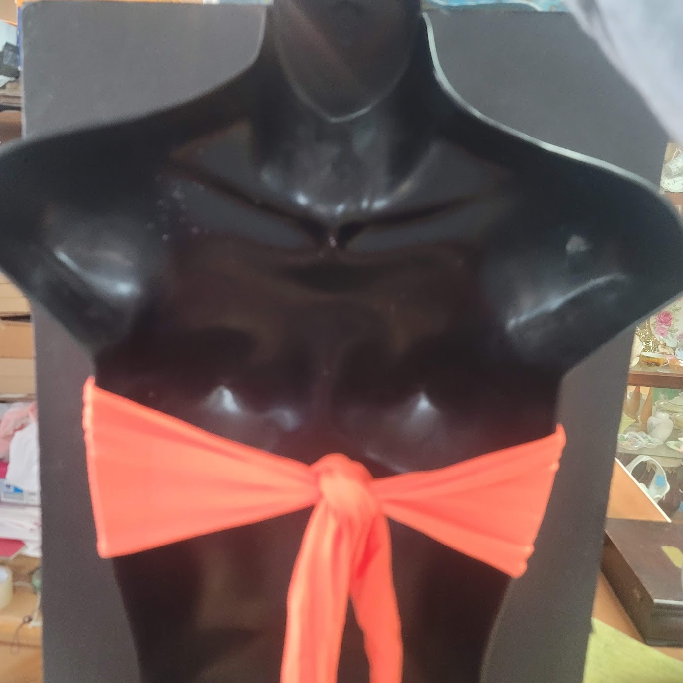 Blue Sky NEW Bandeau Side Bone Swim Top Lined Tieback Nip Pads NEON ORANGE