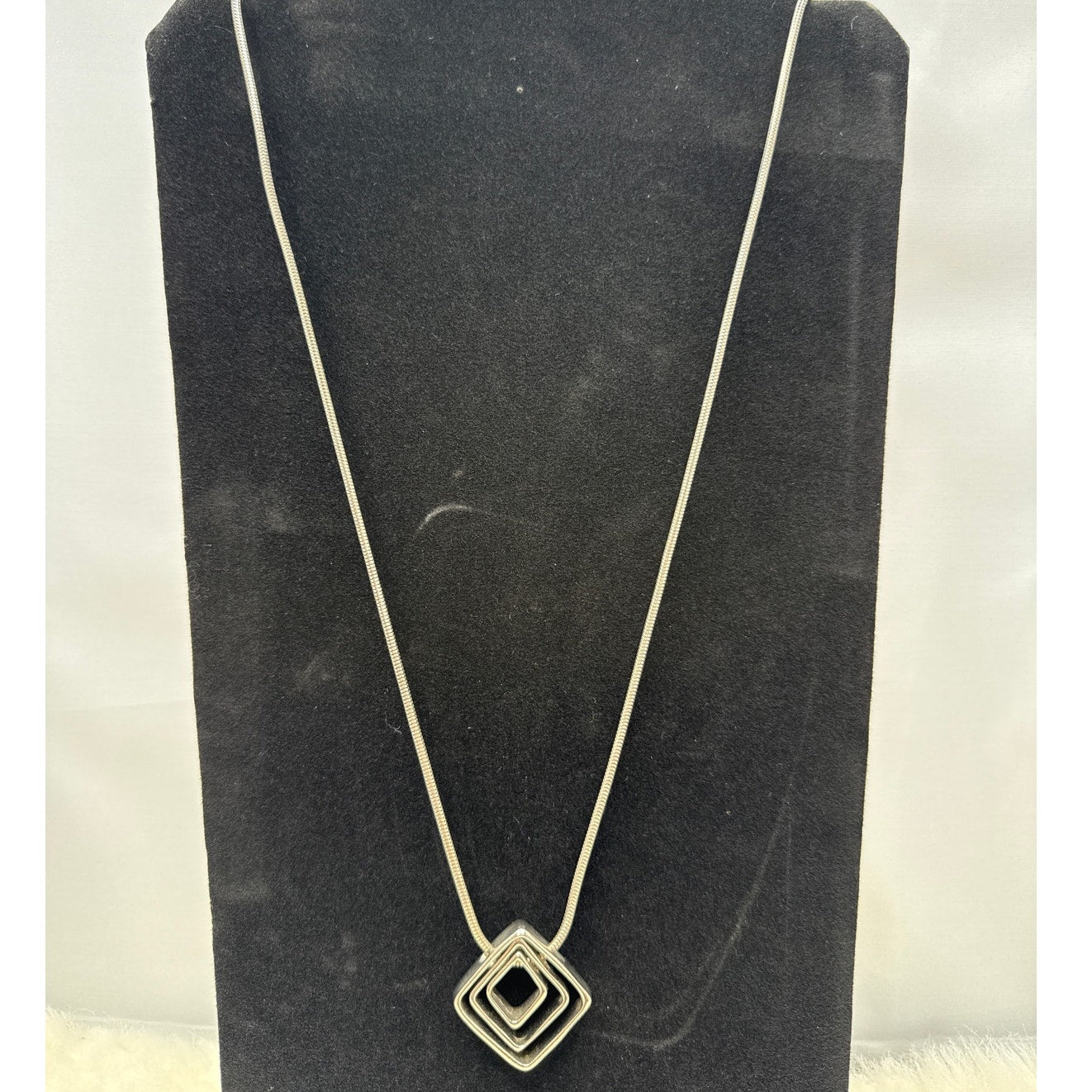 NY & Co Vintage Silver Geometric Triple Square Statement Necklace Minimalist