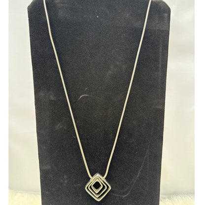 NY & Co Vintage Silver Geometric Triple Square Statement Necklace Minimalist
