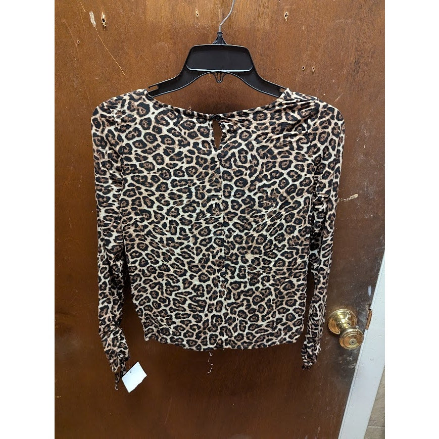 NEW Topshop Long Sleeve top Ruched Drawstring Center Leopard Print Size XS