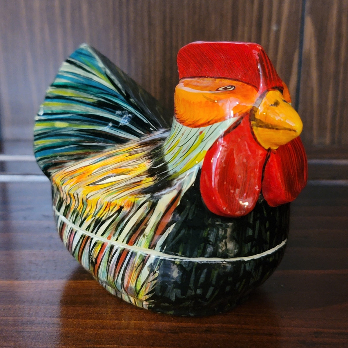 Vintage Handpainted A.M. Baba Rooster Trinket Dish Folk Art