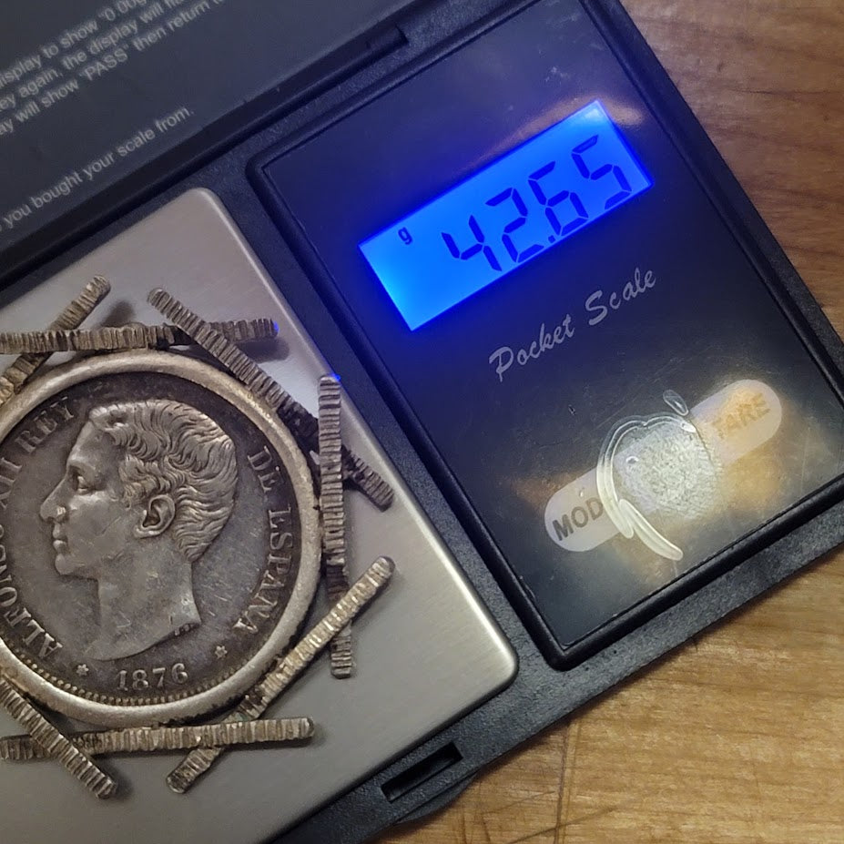 Vintage Spanish 5 Pesetas Brutalist Numismatic coin Pendant Silver Brooch Art