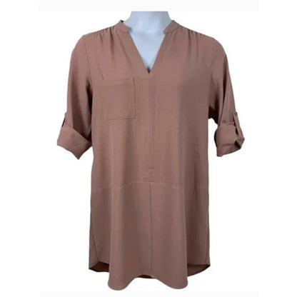 Lush Size large Tunic Roll Tab Sleeves High Low Dusty Rose Pink Womens NEW