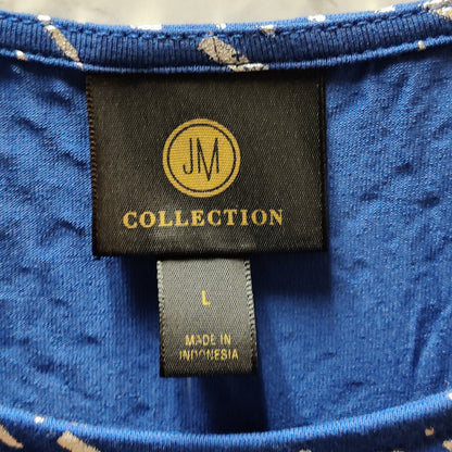 JM Collection Royal Blue Gold Metallic Print Top Short Sleeve Casual New
