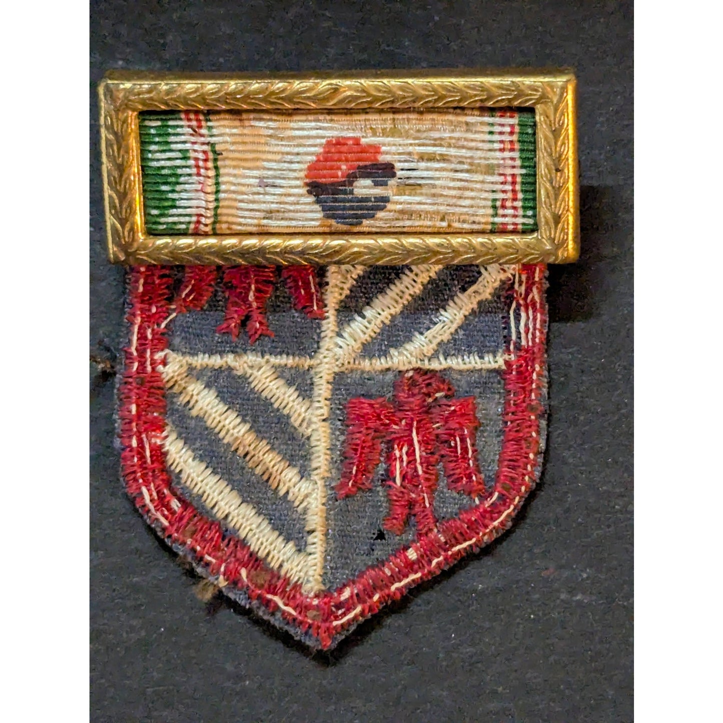 WWII European Theater Bullion Shield Patch & Framed Citation Ribbon Insignia
