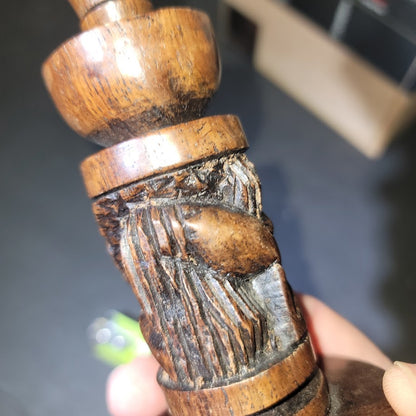 Vintage 7" Hand carved wood taper candlestick holder Carved Tribal figure