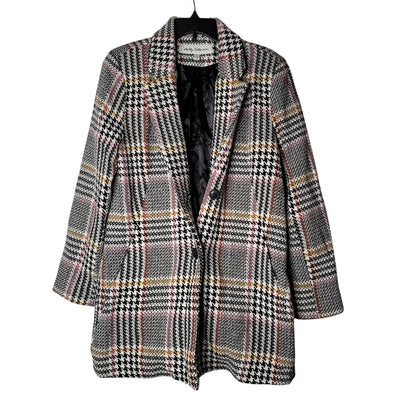Selby Collection Glen Plaid LARGE jacket pocket Long Coat Black Tan Button NEW
