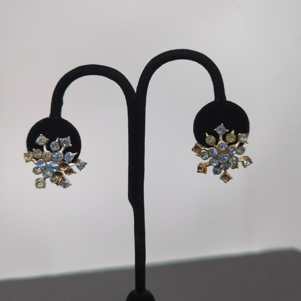 Whimsigoth Ice Blue Rhinestone Snowflake ScrewBack Earrings Coquette Aesthetic