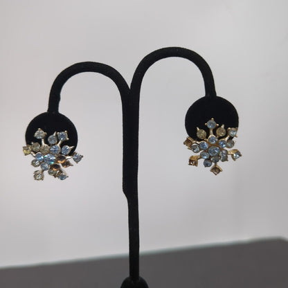 Whimsigoth Ice Blue Rhinestone Snowflake ScrewBack Earrings Coquette Aesthetic