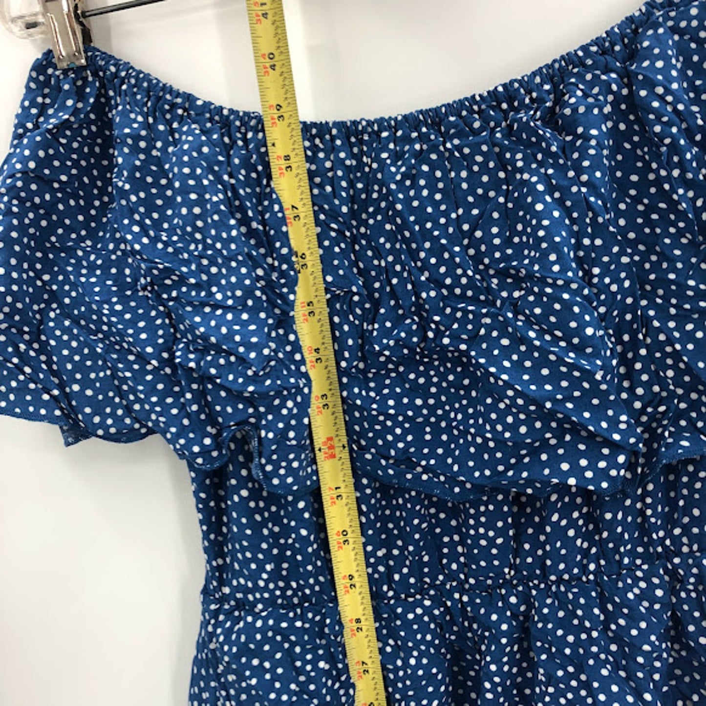 Blue Polka Dot 3 Tiered Ruffled Butterfly Sleeve Dress LARGE