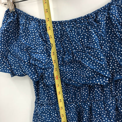 Blue Polka Dot 3 Tiered Ruffled Butterfly Sleeve Dress LARGE