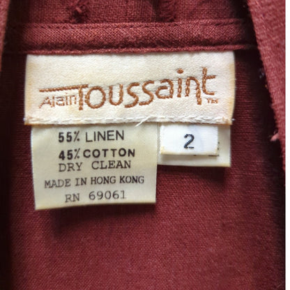 Vintage Alain Toussaint Linen Blend Midi Vest Dress Rust Gathered Neck Casual 2