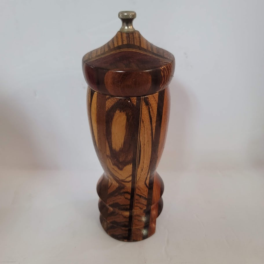 Exotic Marquetry Wood Pepper Grinder top Mill fine/course 8" vintage hand crank