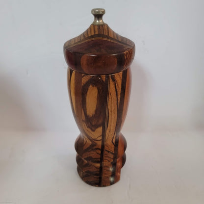 Exotic Marquetry Wood Pepper Grinder top Mill fine/course 8" vintage hand crank