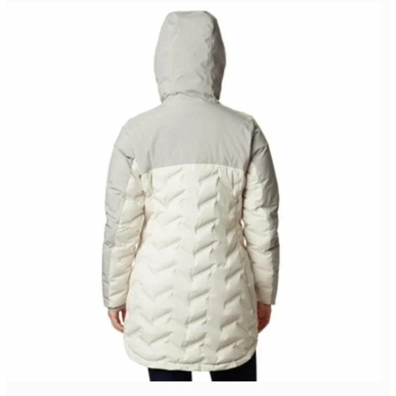 Columbia Down Mountain Croo Long Down Hood Jacket NEW $250.00 Size XS Chalk Gray