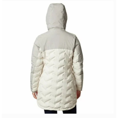 Columbia Down Mountain Croo Long Down Hood Jacket NEW $250.00 Size XS Chalk Gray